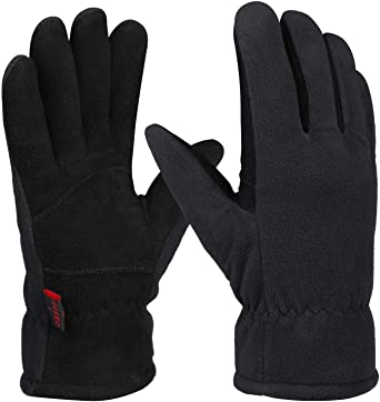 OZERO Winter Gloves for Men & Women | Warm Thermal Gloves for Running Cycling and Work in Cold Weather | Deerskin and Polar Fleece Insulated Gloves