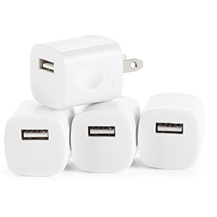 Omni INC 4PC Universal USB Port USB AC/DC Power Adapter Home Wall Charger Plug W/ Easy Grip for iPhone 7/7 plus 6/6 plus Samsung Galaxy S5 S4 S3 White