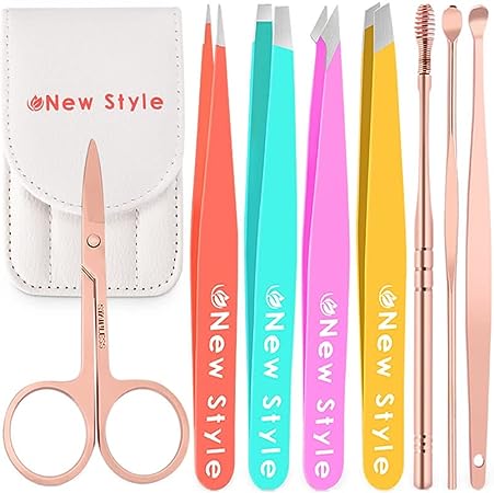 New Style Tweezers Set, Multicolored Combo Pack, with Accessories and Press-Button Pouch