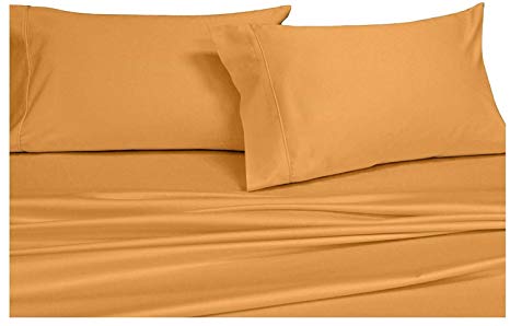 Royal's Solid Gold 1000-Thread-Count 4pc Olympic Queen Bed Sheet Set 100-Percent Cotton, Sateen Solid, Deep Pocket