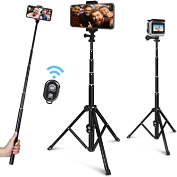 FitStill 51-inch Selfie Stick Tripod, Detachable and Extendable Phone Tripod for Cell Phone and Go Pro, Compatible with iPhone and Android Phone, Includes Wireless Remote, Cell Phone Holder