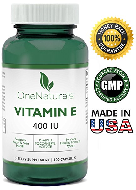 OneNaturals Vitamin E 400 IU (dl-Alpha tocopheryl acetate) Supplement - 100 Softgels, 1333% Daily Value
