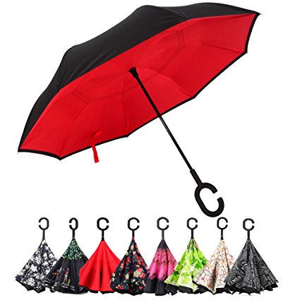 LYNICESHOP Double Layer Reverse Umbrella, Windproof UV Protection Big Straight Umbrella Rain Outdoor With C-Shaped Handle For Car Driver