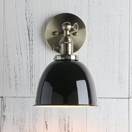 Permo 6.3-Inch Metal Dome Shade Industrial Wall Sconce Lighting Fixture (Black)