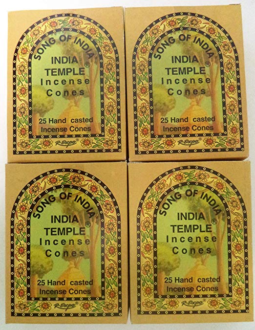 Song of India Temple Cone Incense, 4 x 25 Cone Pack, 100 Cones Total