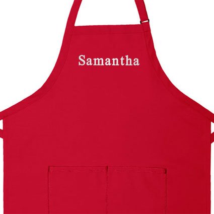 Personalized Apron, Add a Name Embroidered Design, Add Your Own Name, Cotton/Poly Commercial Made in The USA Apron, Adult Bib Aprons (Adult Regular 28" Long x 24" Wide, Red)