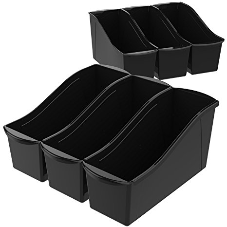 Storex Book Bin with Label Holder, 14.3 x 5.3 x 7 Inches, Black, Case of 6 (70109E06C)