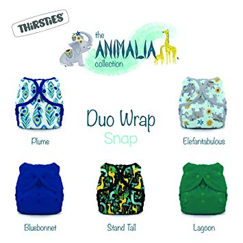 Thirsties Animalia Cloth Diaper Collection Package, Snap Duo Wrap Cloth Diaper Cover, Animalia Size 1