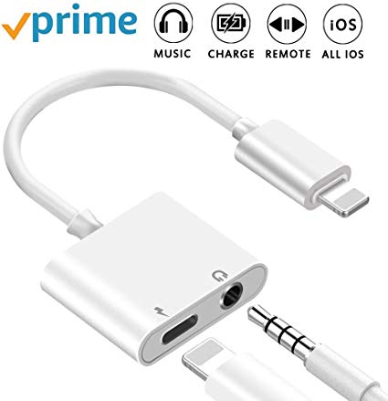 Headphone Jack Splitter Adapter for iPhone Xs/Xs Max/XR/8/8 Plus/X/7/7 Plus AUX Adapter Audio & Charger & sync Cable for iPhone Dongle Connector 2 in 1 Splitter Adapter Support iOS 11-12 System