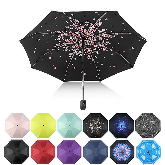 Automatic Travel Umbrella Compact Mini Umbrella Windproof Folding Umbrellas (Cherry blossoms)