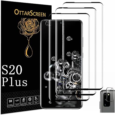 OttarScreen Galaxy S20 Plus Screen Protector, 3 Pack Tempered Glass Screen Protector【3 1 Pack 】1 Pack Camera Lens Protector, Compatible Fingerprint, 3D Glass 9H Hardness Tempered Glass Screen Protector for Samsung Galaxy S20  Plus 5g