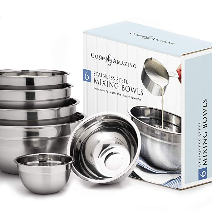 Stainless Steel Mixing Bowl - Nesting - Set of 6 by Go Simply Amazing. New Design Ensures Even Mixing