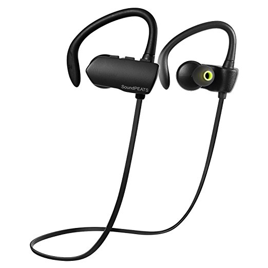 SoundPEATS Wireless Bluetooth Earbuds Sweatproof Secure Fit Stereo Wireless Headphone with Mic (6 Hours Play Time, Bluetooth 4.1, aptx, Sports Running）- Q9A (Black)