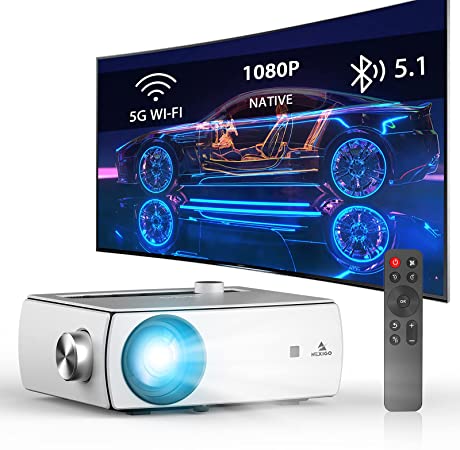 NexiGo 5G Wi-Fi Projector [220ANSI - Over 8000 Lux Brightness] Native 1080P 5G WiFi Bluetooth 5.1 Projector, Dolby_Sound Support, Remote, Compatible with Phone, Computer, HDMI, USB, AV Interfaces