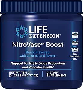 Life Extension NitroVasc Boost, Blood Flow Supplement, Nitric Oxide Support, Heart Health, Cardiovascular Support, L-arginine, Gluten-Free, Non-GMO, Vegetarian, 1 Scoop, 30 Servings