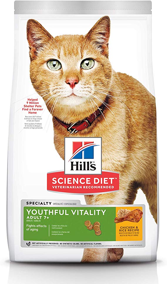 Hill's Science Diet Dry Cat Food, Adult 7  for Senior Cats, Youthful Vitality, Chicken & Rice Recipe