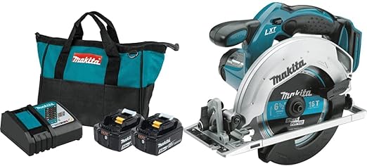 Makita BL1850BDC2 18V LXT Lithium-Ion Battery and Rapid Optimum Charger Starter Pack (5.0Ah) with XSS02Z 18V LXT Lithium-Ion Cordless 6-1/2" Circular Saw