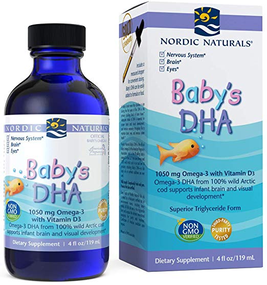 Nordic Naturals Baby's DHA Liquid - Omegas from Arctic Cod Liver Oil Support Brain, Vision and Healthy Development*, with Vitamin A and Vitamin D3, Safe and Effective for Babies, 4 Ounce