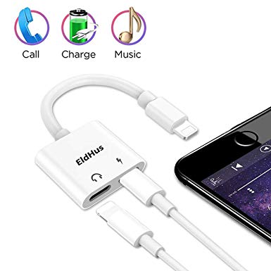 Dual Jack Adapter, 2 in 1 Headphone Adapter Dual Splitter Aux Cable Charger, Music and Charge Compatible with XS/XR/XS Max 7/8/X/7 Plus/8 Plus