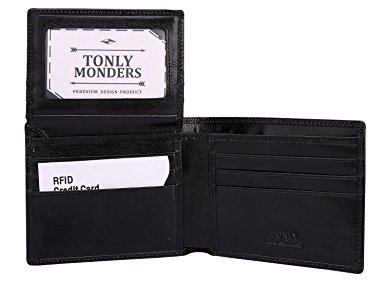 Tonly Monders RFID Blocking Men's Full Grain Leather Wallet Bifold Front Pocket Card Holder
