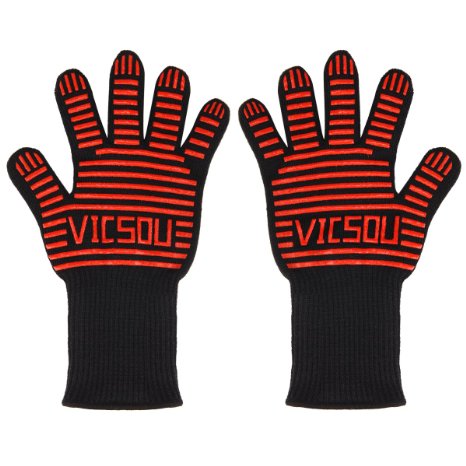 Vicsou Updated 932°F Heat Resistant Gloves, 3-layer Structure Heatproof Fireproof and Insulating XXL Two-Sided Grill BBQ Gloves Oven Mitts (1 Pair)