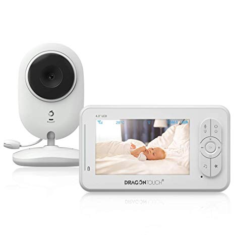 Video Baby Monitor with Camera and Audio, Dragon Touch 4.3” Baby Camera with Night Vision, Support Multi Cameras, Two-Way Audio, Auto VOX, Lullaby, Feed Alarm, Night Light for Baby, Pet, Elder