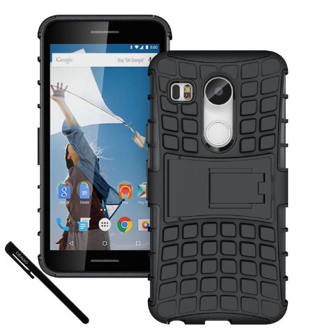 Nexus 5X Case, OEAGO LG Google Nexus 5X (2015 Release) Case Cover Accessories - Tough Rugged Dual Layer Protective Case with Kickstand For Google Nexus 5X (2015) - Black