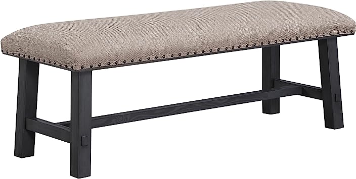 OSP Home Furnishings Callen Bench with Antique Bronze Nailhead Trim, Antique Grey Frame and Grey Fabric