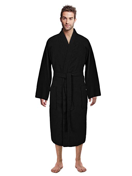 Premium Turkish Cotton Waffle Weave Lightweight Kimono Spa Bathrobe for Men