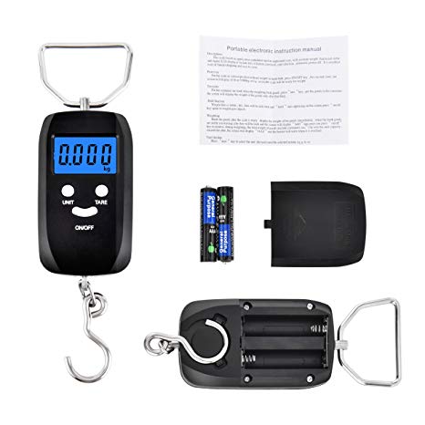 FILWO Fish Scale, 110lb/50kg Hand Held Weighing Scale with Backlit LCD Display Electronic Digital Scales for Fishing Portable Hanging Scale with Groove for Hook, 2 AAA Batteries Included