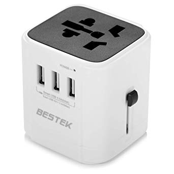 BESTEK Travel Power Adapter Universal All in One Wall Charger with 3 USB Smart Charging Ports for US UK EU AUS CN Over 150 Countries