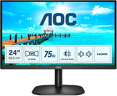 AOC 24B2XDAM  - 24 Inch FHD Monitor, 75Hz, VA, 4ms Speakers, Flicker Free, Frameless Design (1920 x 1080 @ 75Hz, HDMI/VGA/ DVI)