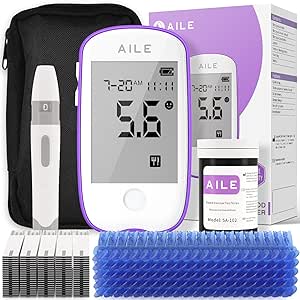 Blood Glucose Test Kit for Diabetes: AILE Blood Sugar monitor testing Kits Diabetics Meter For Home Use Test Strips x 50 and Low Pain Lancing Devices x 50 Testing Monitoring 5 Seconds Accurate Machine