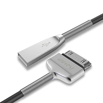 IMKEY 6.5 Feet Zinc-Alloy Spring 30-Pin To USB Sync and Charging Cable Compatible for iPhone4 / 4S, iPad 1/2 / 3, iPod, Black