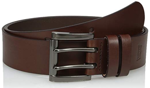 Levi's Men's Work Belt - Heavy Duty Thick Wide Soft Leather Strap with Silver Double Prong Buckle
