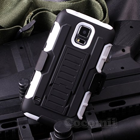 Galaxy S5 Active Case, Cocomii Robot Armor NEW [Heavy Duty] Premium Belt Clip Holster Kickstand Shockproof Hard Bumper Shell [Military Defender] Full Body Dual Layer Rugged Cover G870 (White)