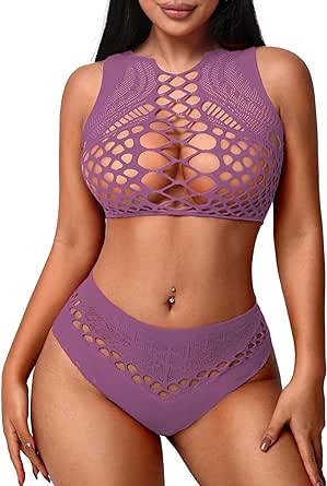 Avidlove Womens Fishnet Lingerie for Women Sexy Two Piece Lingerie Set Stripper Outfit