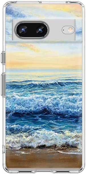 Blingy's Google Pixel 7 Case, Fun Beach Scenic Ocean Painting Art Landscape Design Soft TPU Protective Case Compatible for Google Pixel 7 (Beach Style)