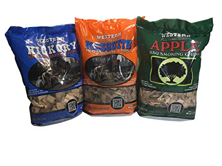 Western Perfect BBQ Smoking Wood Chips Variety Pack - Bundle (3) - Most Popular Flavors - Apple, Hickory & Mesquite