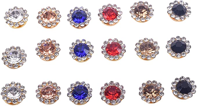 KAOYOO 120Pcs Sun Flower Shape Crystal Rhinestone Buttons (6 Different Colors)