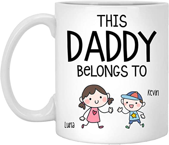 Dad Mug - Best Coffee Mug for Dad - Happy Fathers Day Funny Mug Gift - This Daddy belongs to Kids - Personalized Gifts to show your Love with Dad/Mom Customized 1-3 kids is Boy/Girl/Dog/Cat (2 Kids)
