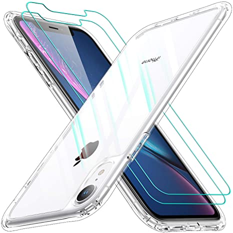 AEDILYS Shockproof Compatible for iPhone XR Case with [2 X Screen Protector] [15FT Military Grade Drop Protection] [Scratch-Resistant], Slim Non-Slip iPhone XR Phone Case, (6.1'')- Clear