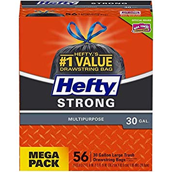 Hefty Strong Large Trash Bags (Multipurpose, Drawstring, 30 Gallon, 56 Count)