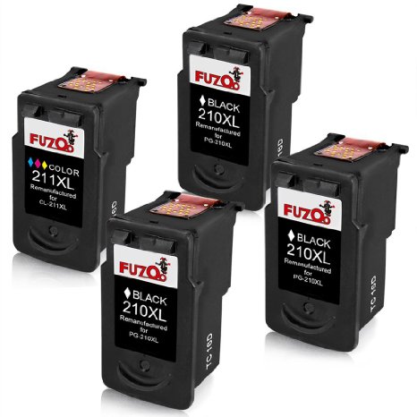 FUZOO Remanufactured for Canon PG-210XL CL-211XL Ink Cartridge High Yield (3 Black   1 Tri-Color) with Ink Level Worked for Canon Deskjet IP2700 MP240 MP250 MP490 MX320