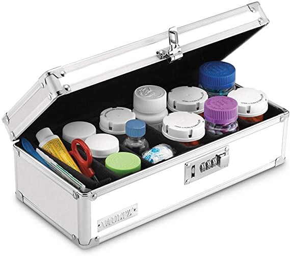 Vaultz Locking Medicine Storage Box with Combination Lock, White, VZ00346