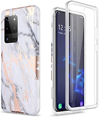 SURITCH for Samsung Galaxy S20 Ultra Gold Marble Case, [Built-in Screen Protector]Marble Full-Body Protection Shockproof Rugged Bumper Protective Cover for Samsung Galaxy S20 Ultra 6.9 Inch (Gold Marble)