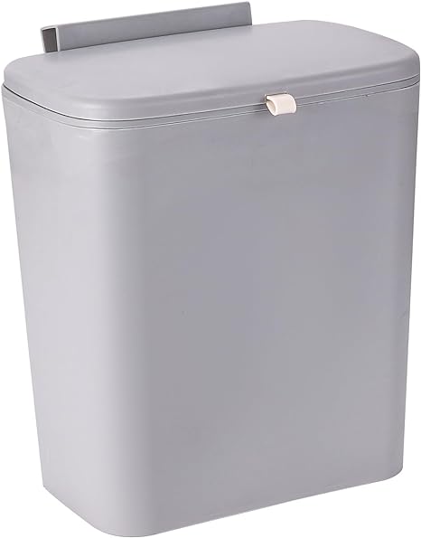 Cq acrylic 2.4 Gallon Kitchen Compost Bin for Counter Top or Under Sink,Hanging Kitchen Trash Can,Plastic Wall Mounted Garbage Can,Small Kitchen Waste Basket,Food Waste Bin for Countertop,Grey