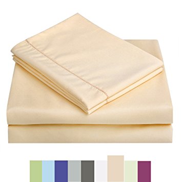 Bed Sheet Set - Microfiber Bedding Deep Pockets sheets 4 pc by Maevis (Gold,Queen)