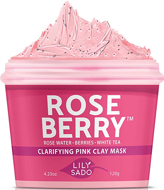 ROSE BERRY Rose Water & Pink Clay Mask with White Tea for Acne, Oily Skin & Blackheads - Anti-Aging Antioxidant Defense Against Wrinkles, Undereye Dark Circles - Best Facial Pore Reducer - 4.23 oz