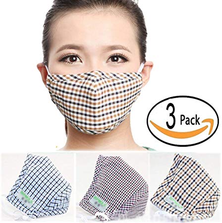3PCS Dust Masks, Unisex Anti Pollen Allergens Flu Germs Surgical Mouth Muffle Reusable Cotton Gauze Mask with PM2.5 Activated Carbon Fliter Respirator Travel Outdoor Cycling Ski Warm Face Mask